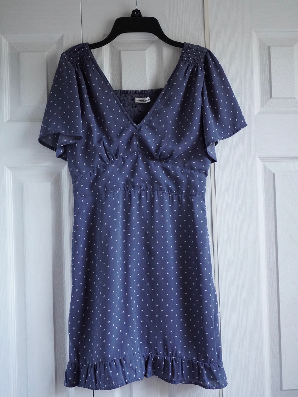 Women's Navy Polka Dot V-Neck Dress